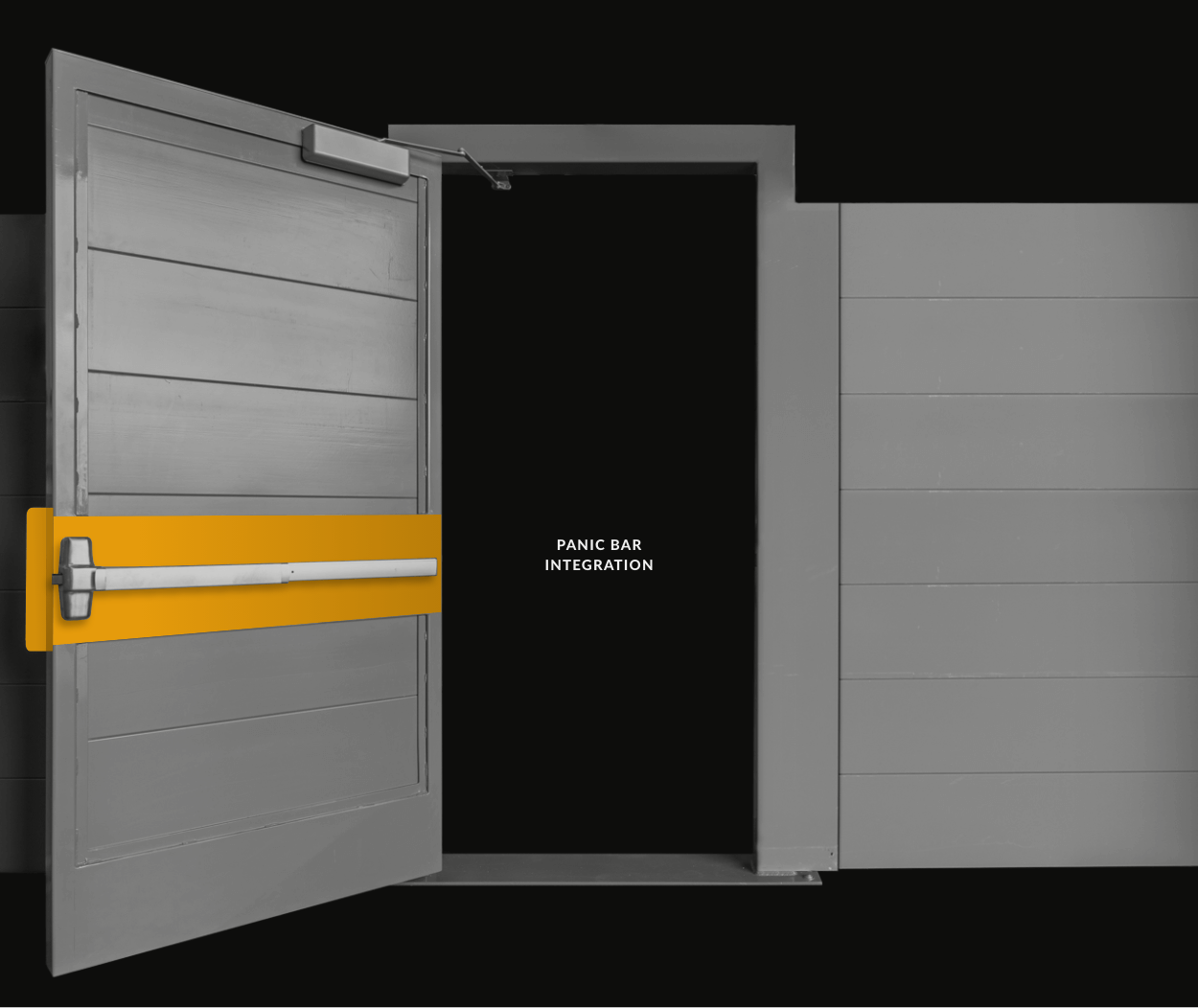 Defender gate and Shakespeare System panic bar integration overlay