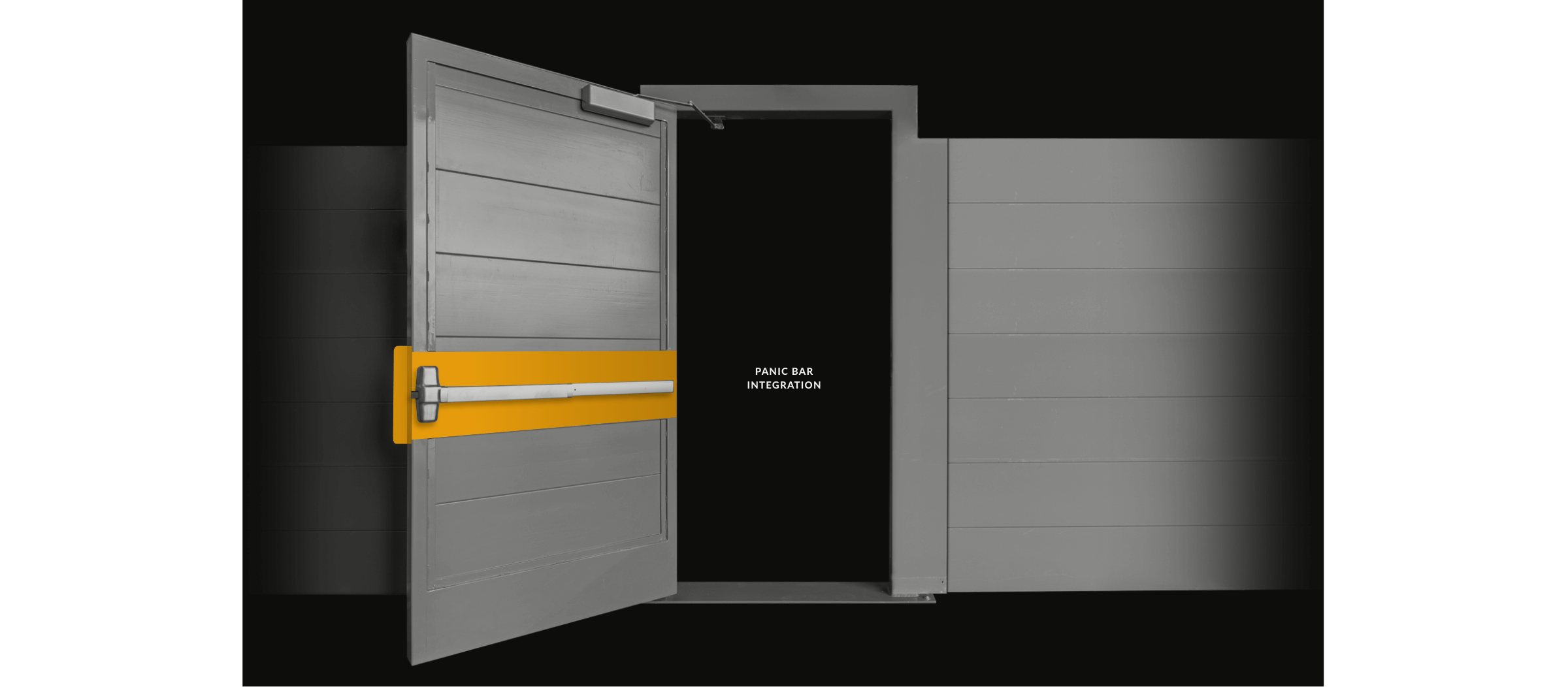 Defender gate and Shakespeare System panic bar integration overlay